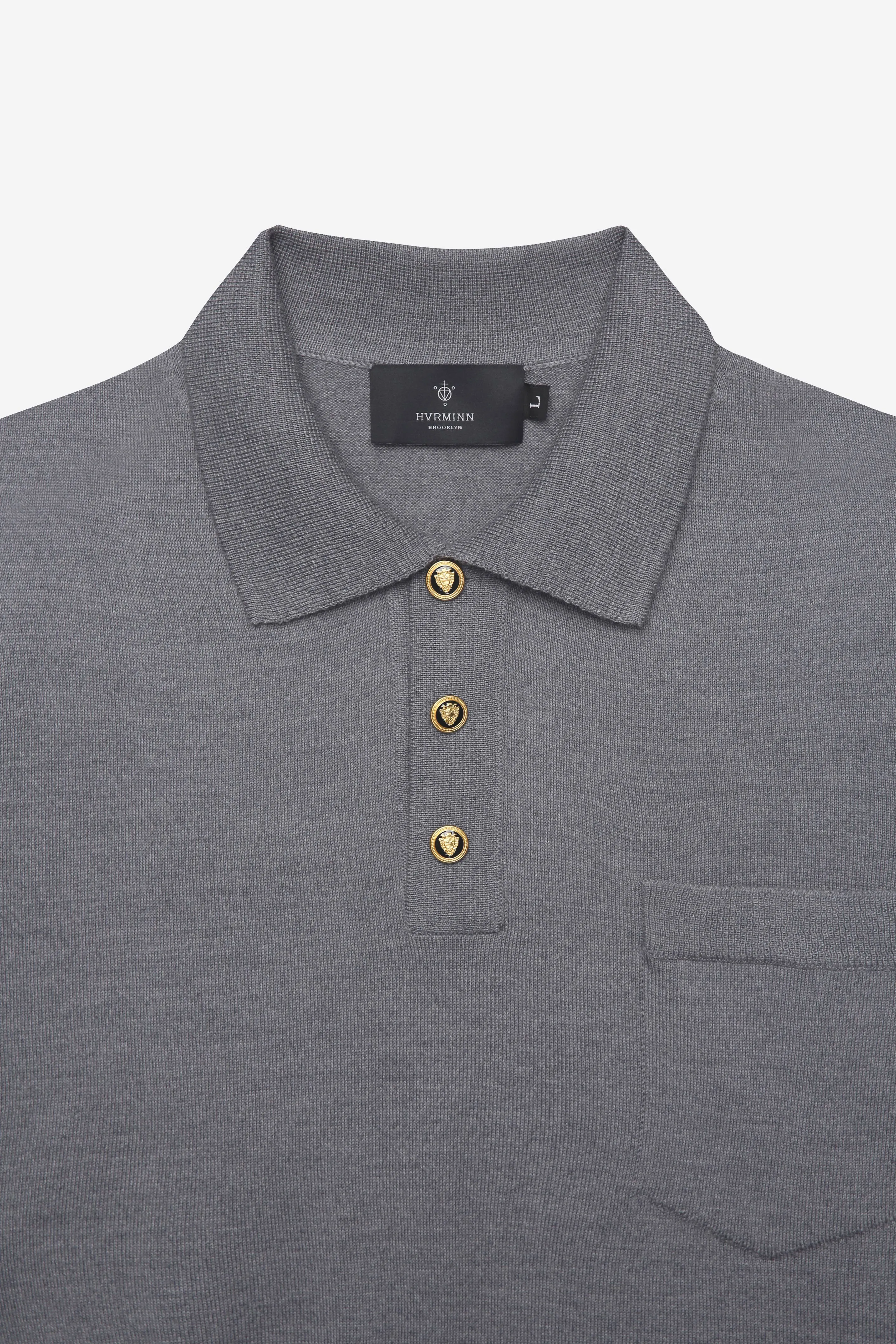 GRAY POLO SWEATER W. GOLD BUTTONS