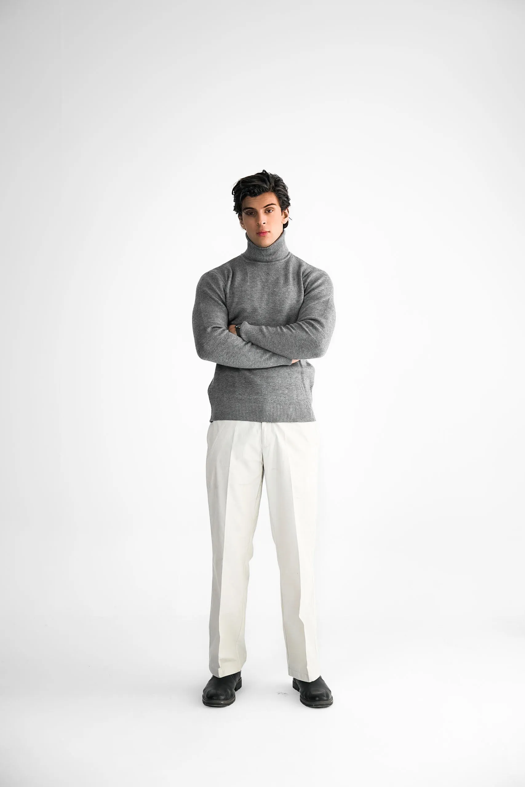 Grey Turtleneck Knit Sweater