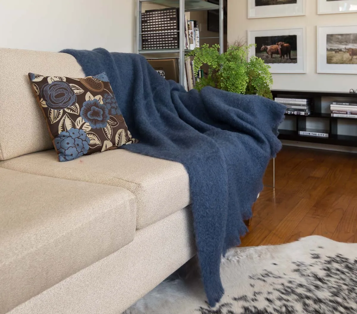 Indigo Blue Mohair Chair Throw