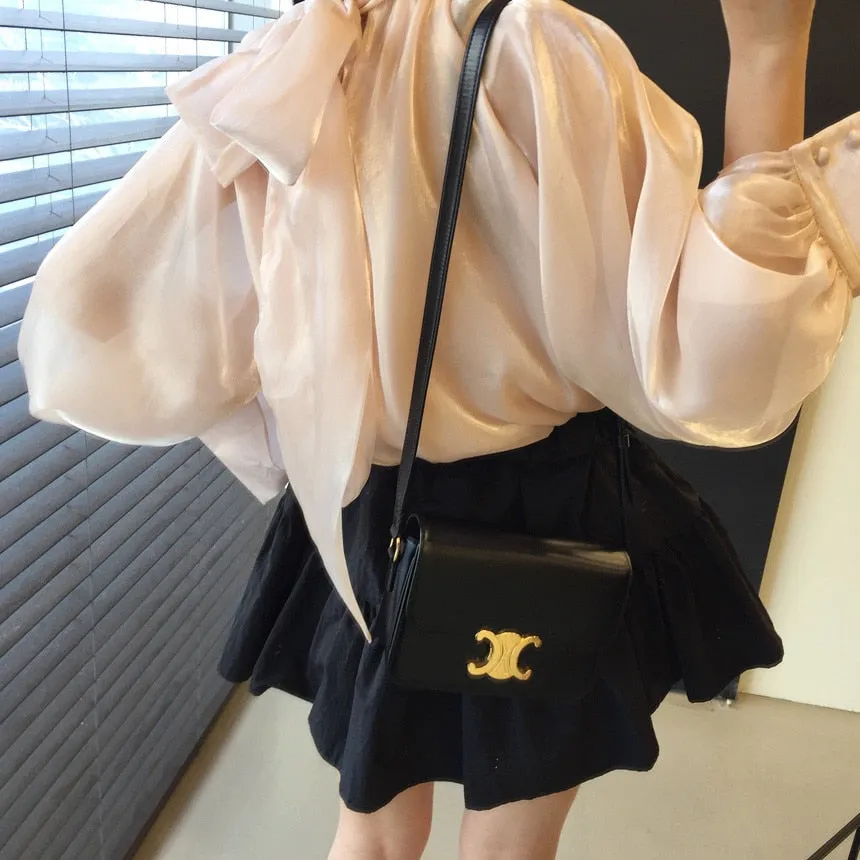 Joskaa Christmas Gift Elegant Bow Design Work Style Ol Solid Blouse Women Pullover Long Sleeve Loose Blusas Summer 2024 New chiffon Shirt
