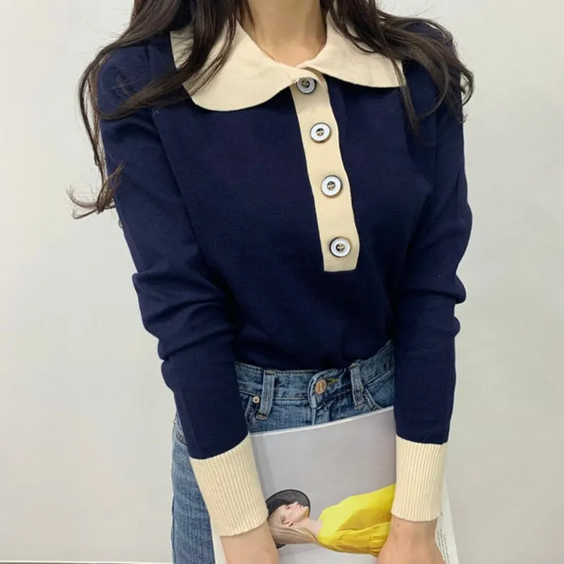 Joskaa Christmas Gift New Retro Loose Women's Sweater Single-breasted Small Lapel Sweater 2024 Korean Autumn and Winter Long Sleeve Pullover