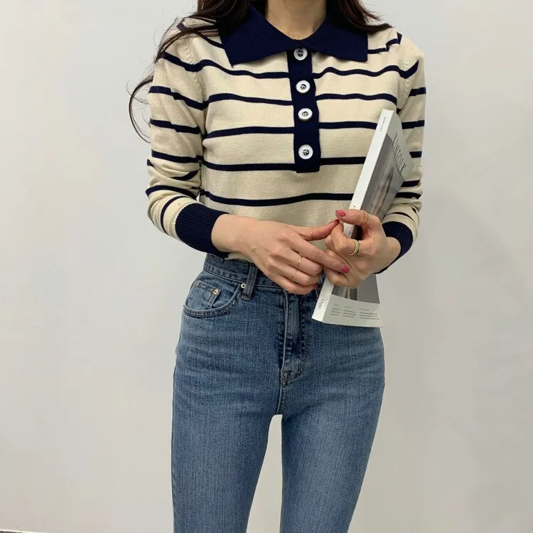 Joskaa Christmas Gift New Retro Loose Women's Sweater Single-breasted Small Lapel Sweater 2024 Korean Autumn and Winter Long Sleeve Pullover