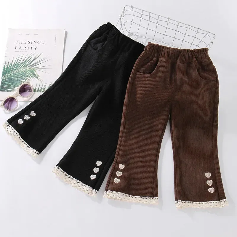 Kids Girls Corduroy Long-Flared Pants for Spring Autumn