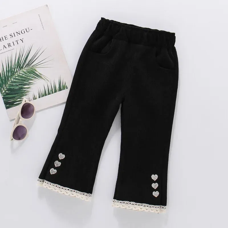 Kids Girls Corduroy Long-Flared Pants for Spring Autumn