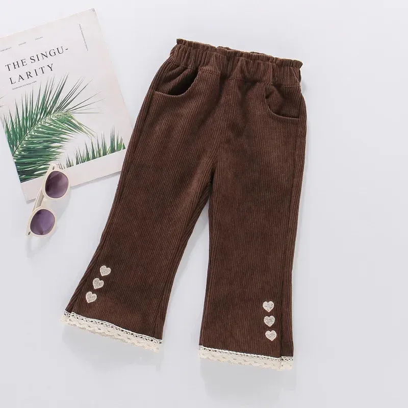 Kids Girls Corduroy Long-Flared Pants for Spring Autumn