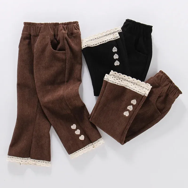 Kids Girls Corduroy Long-Flared Pants for Spring Autumn