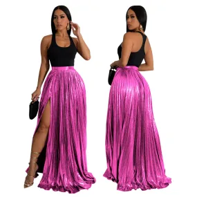 Lanfubeisi 2000s fashion Elegant Fashion Skirt Solid Color High Waist Pleated Split Dress for Women