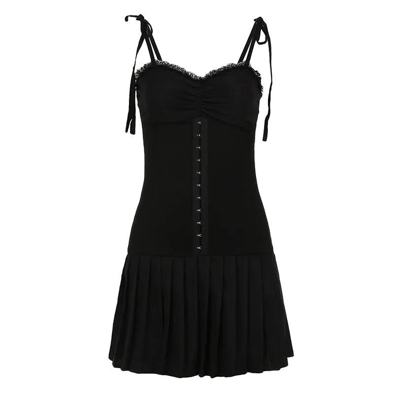 Lanfubeisi y2k outfits Fashion Design Pleated Slimming Hook Buckle Waist Tight Solid Color Sling Pleated Dress