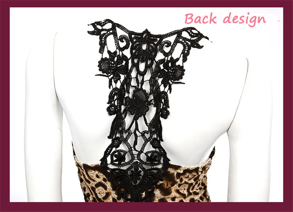 Leopard Print V-Neck Bodycon Long Dress Lace Up Backless Summer Dresses Straps Party Beach Vestidos Outfits