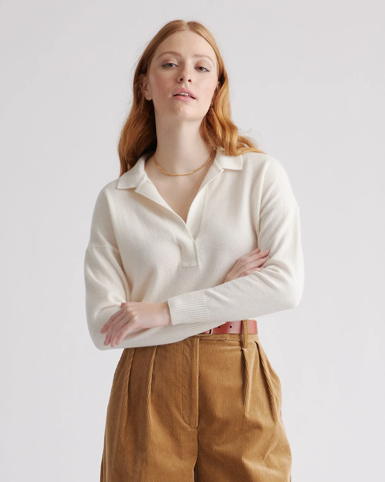 Lightweight Mongolian Cashmere Polo Sweater