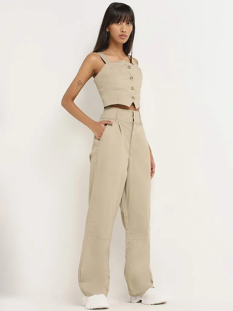 Nuon Plain Beige Cotton Top