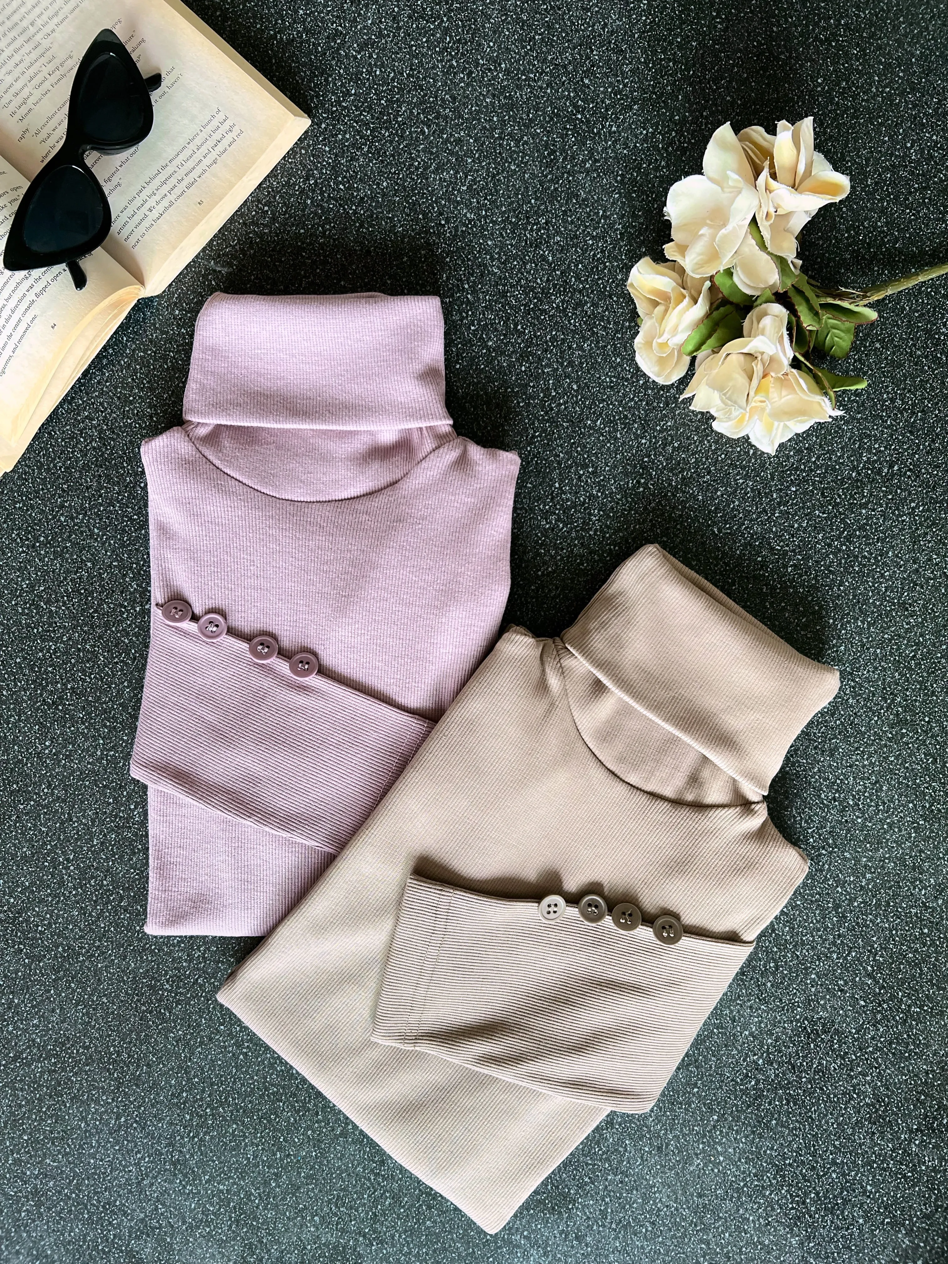 Pack Of 2 Button Sleeves Turtleneck