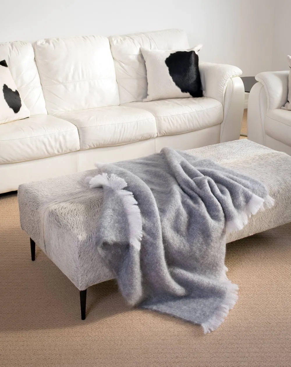 Pewter Grey Mohair Throw Blanket