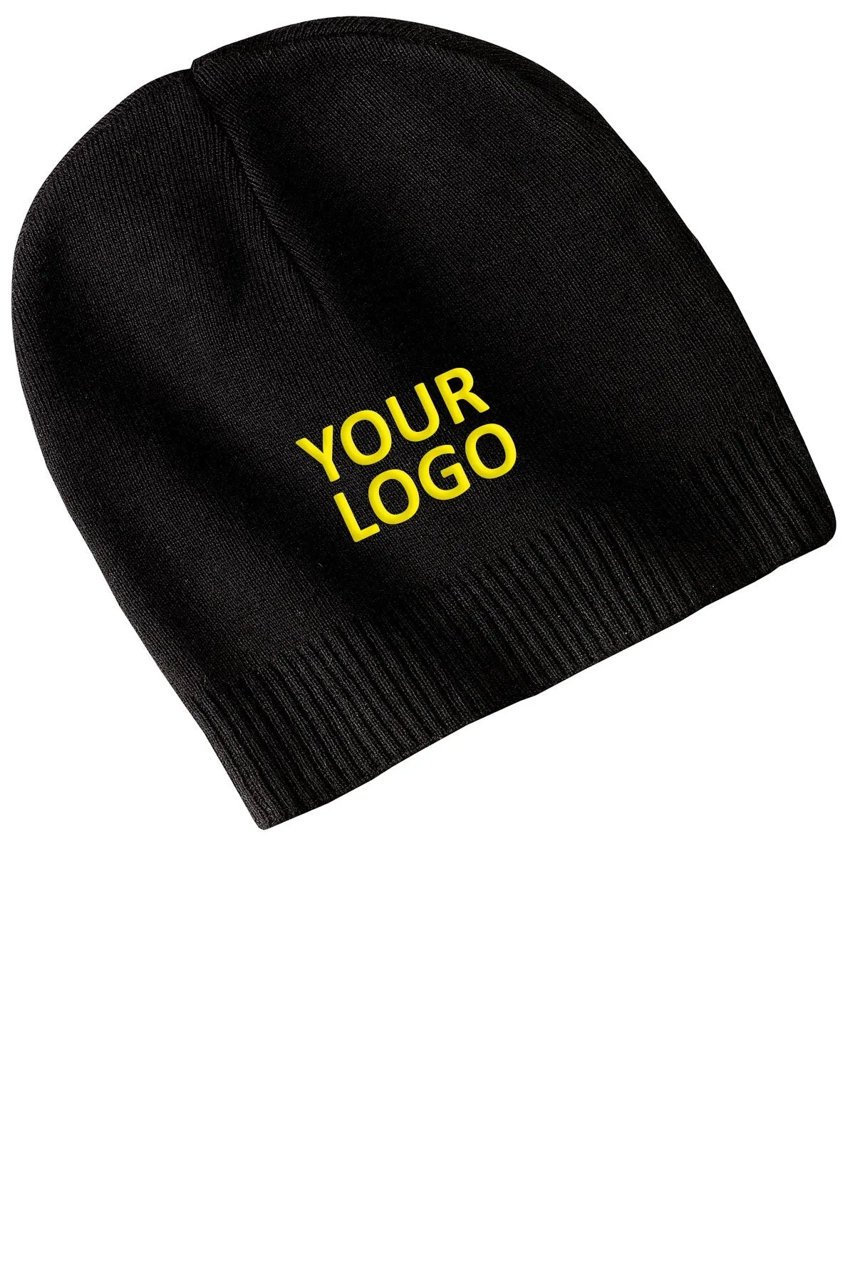 Port Authority 100% Branded Cotton Beanies, Black