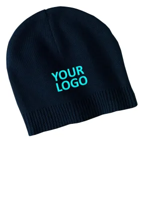 Port Authority 100% Branded Cotton Beanies, Navy