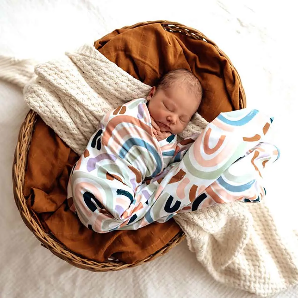 Rainbow Baby Jersey Wrap Birth Announcement Set