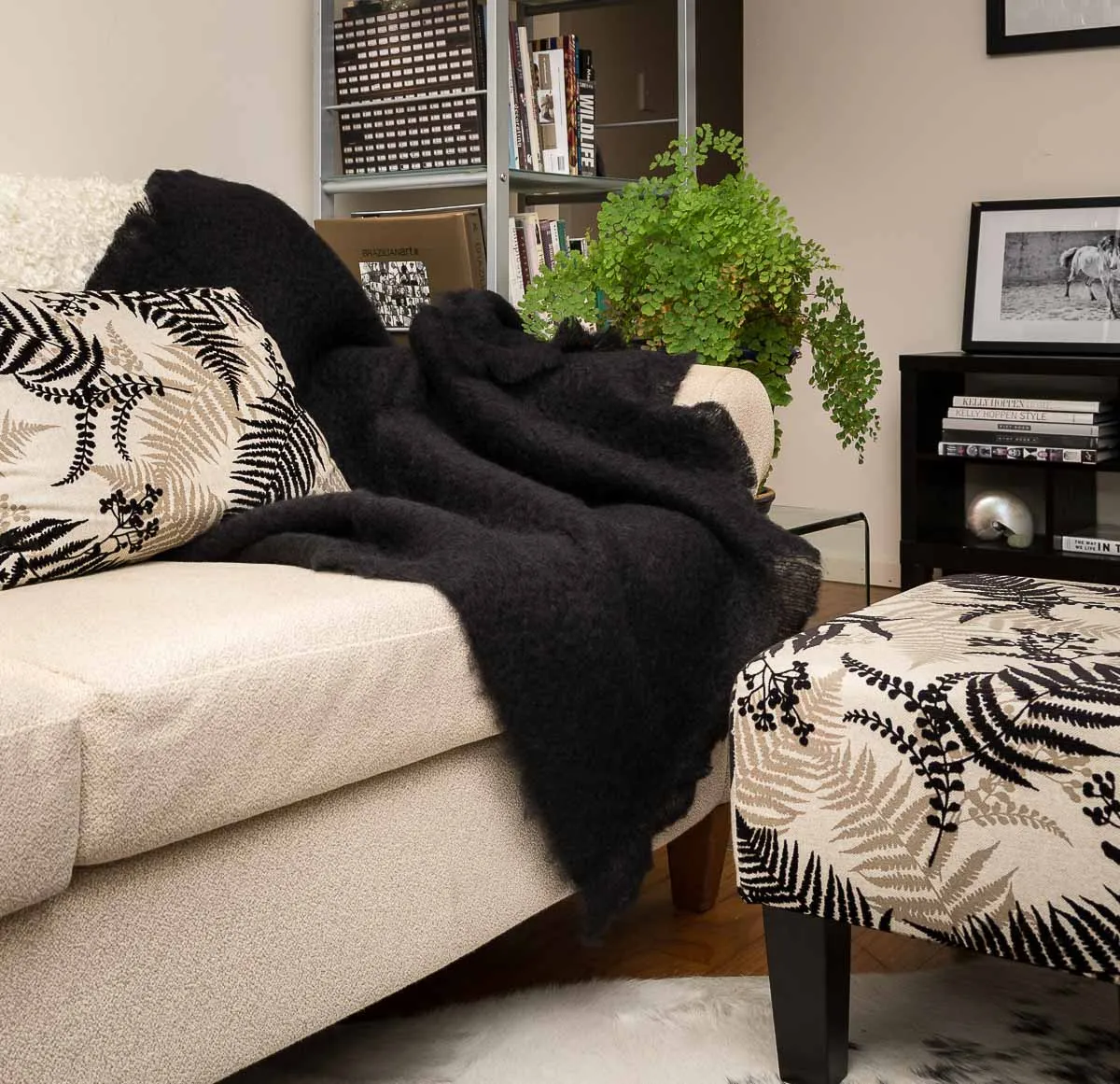 Raven Black Mohair Chair Throw