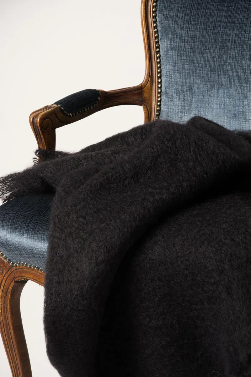 Raven Black Mohair Chair Throw