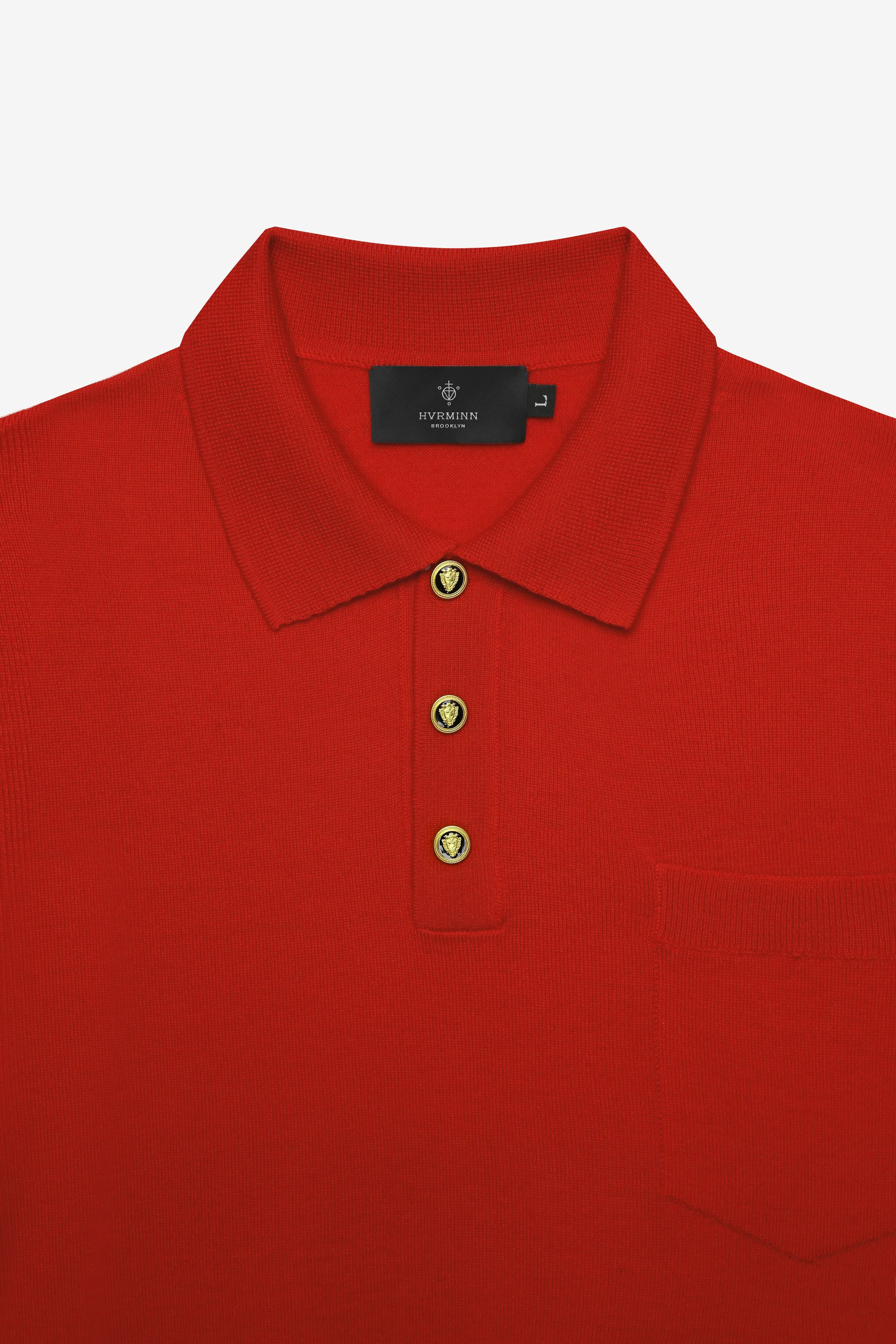 RED POLO SWEATER W. GOLD BUTTONS
