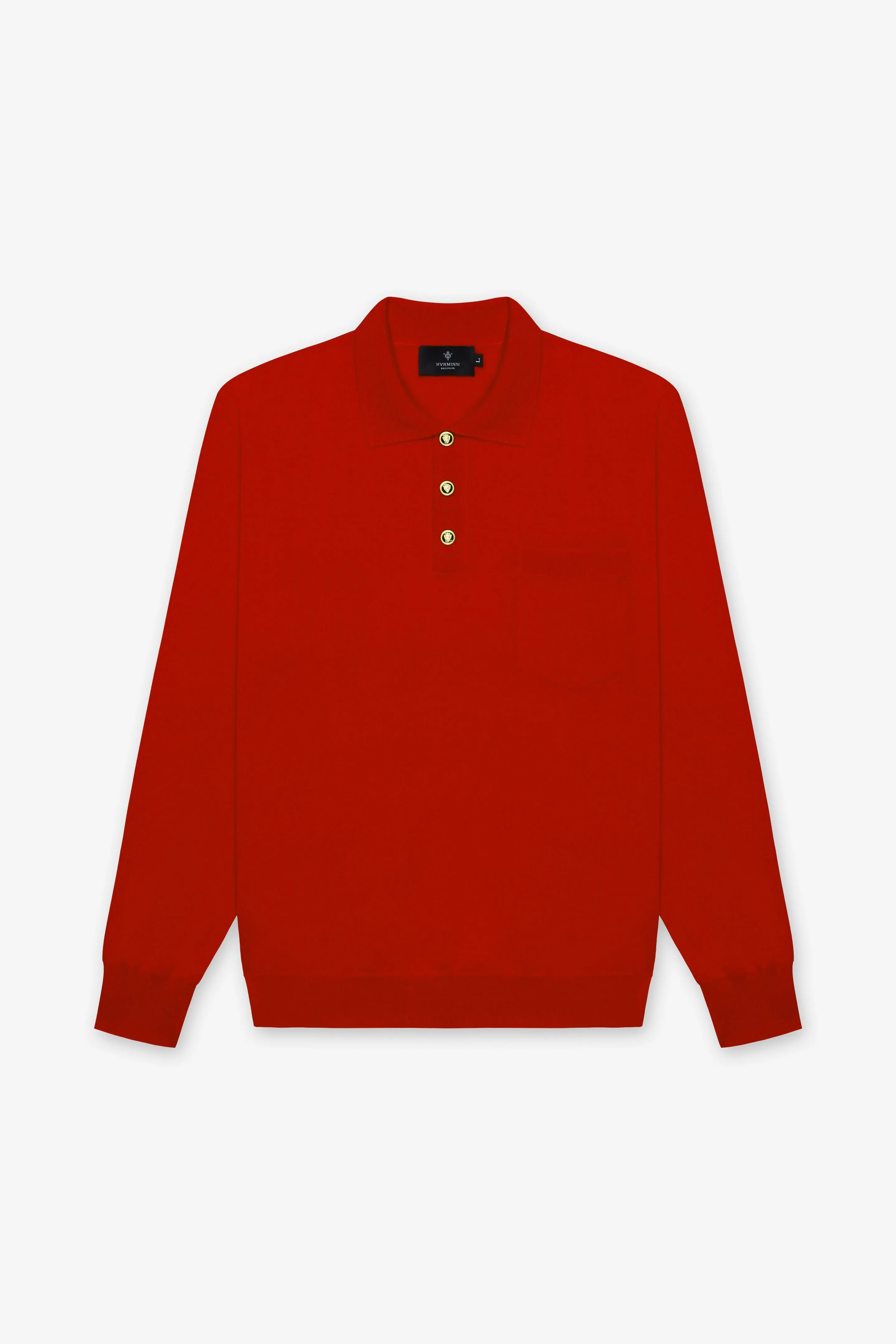RED POLO SWEATER W. GOLD BUTTONS
