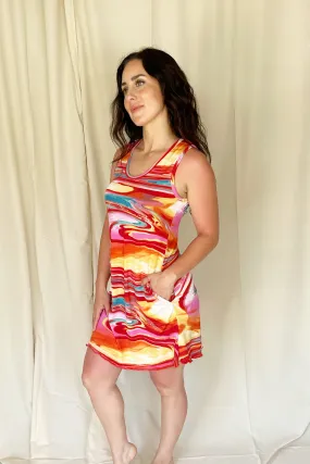 Red Swirl Sporty Tank Dress w/ Pockets