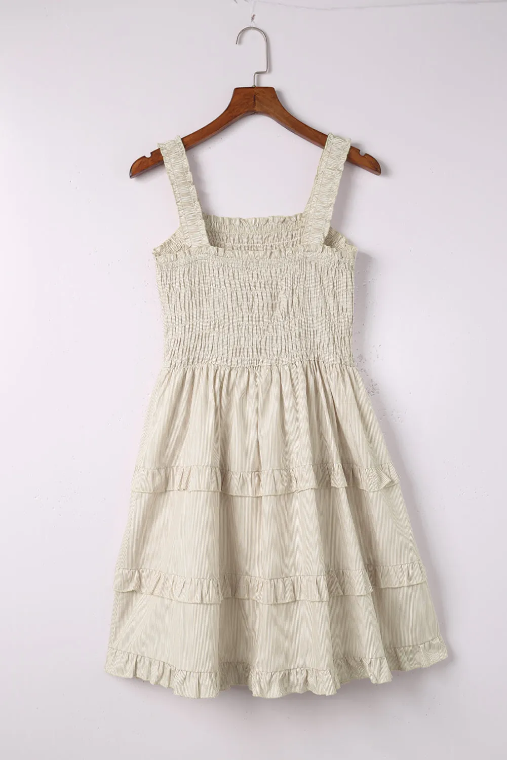 Ribbed Knit Shirred Tiered Ruffled Sleeveless Mini Dress