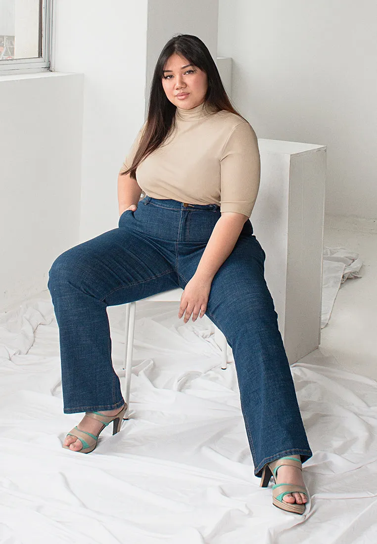 Rosalyn Ribbed Short Sleeve Turtleneck Top - White