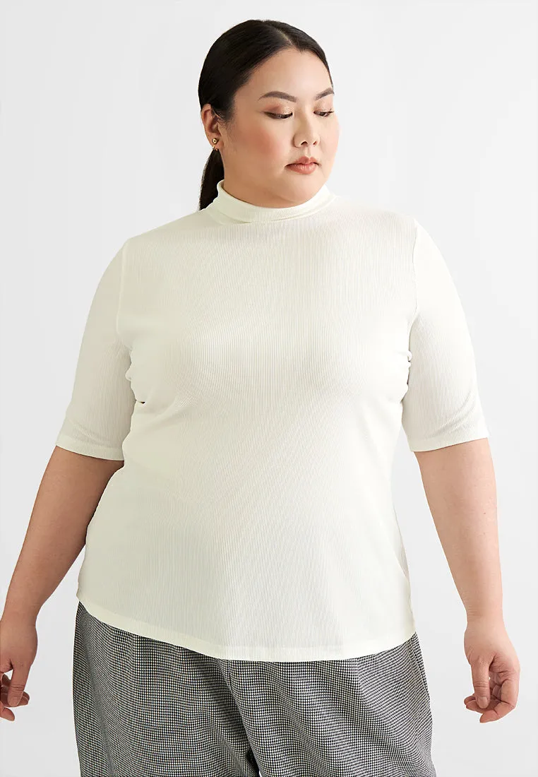 Rosalyn Ribbed Short Sleeve Turtleneck Top - White