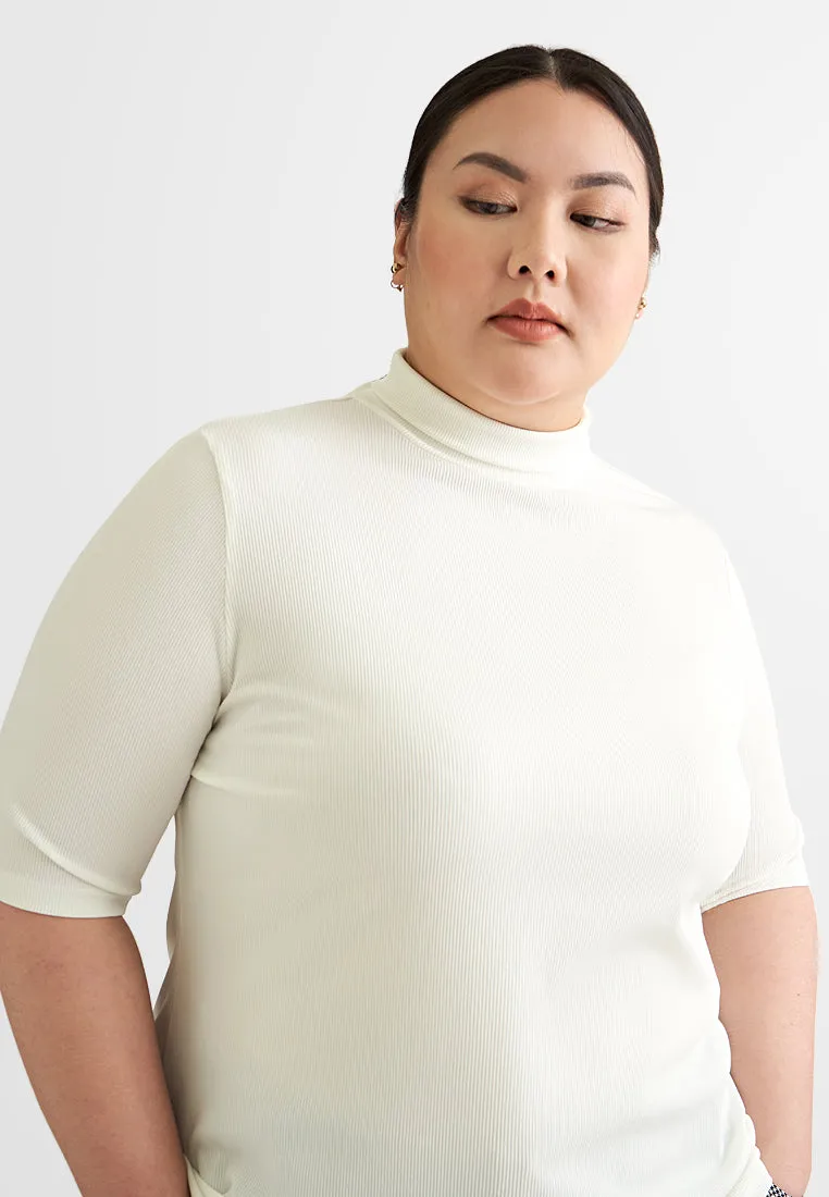 Rosalyn Ribbed Short Sleeve Turtleneck Top - White