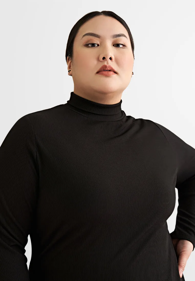 Roselinda Ribbed Long Sleeve Turtleneck Top - Black
