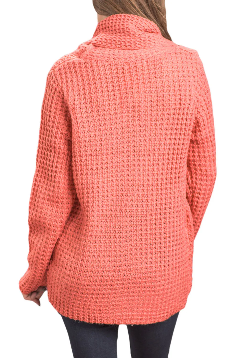 Sexy Coral Buttoned Wrap Cowl Neck Sweater