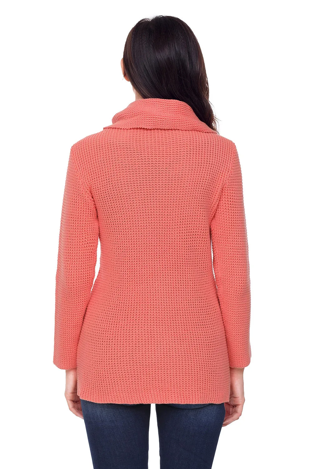 Sexy Coral Buttoned Wrap Cowl Neck Sweater