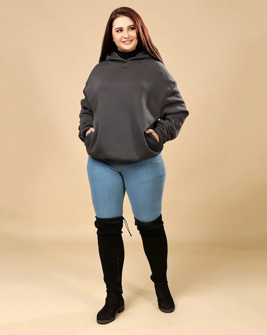 Solid Winter Hooded Sweatshirt-Dark Grey