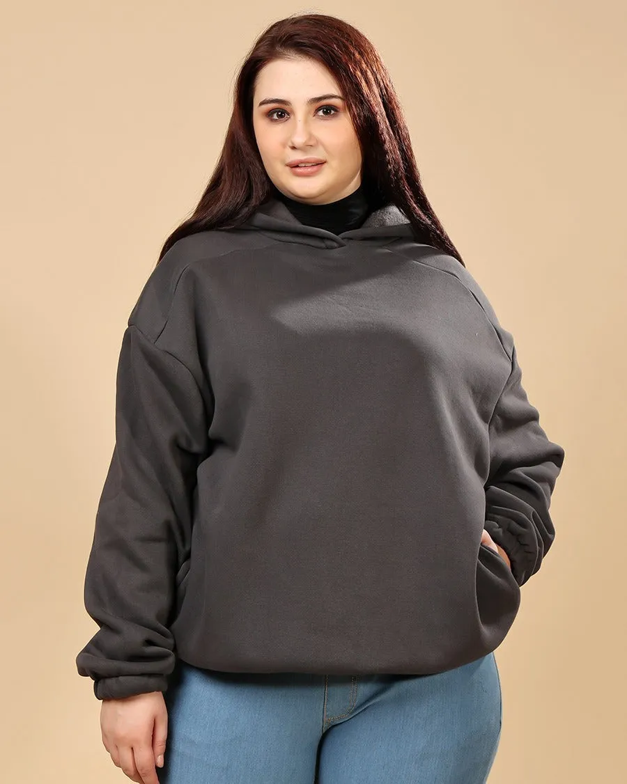 Solid Winter Hooded Sweatshirt-Dark Grey
