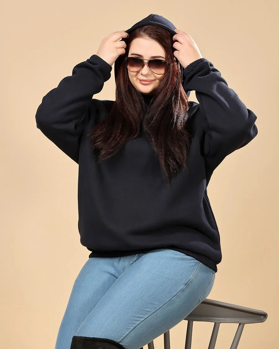 Solid Winter Hooded Sweatshirt-Navy Blue