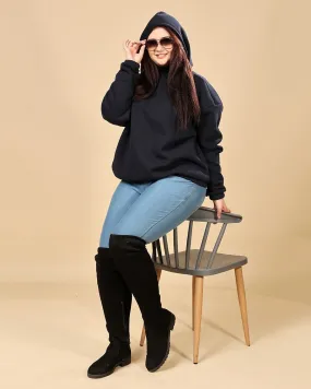 Solid Winter Hooded Sweatshirt-Navy Blue