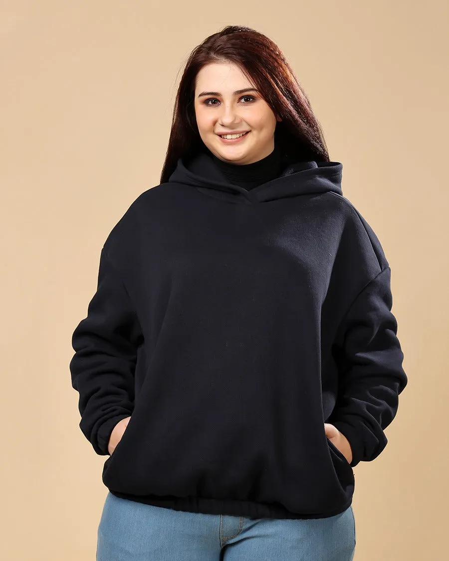 Solid Winter Hooded Sweatshirt-Navy Blue