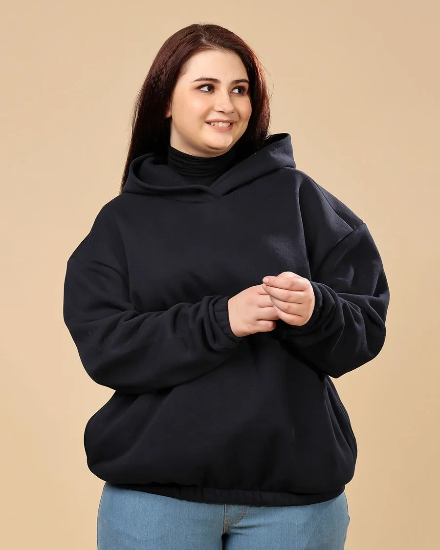 Solid Winter Hooded Sweatshirt-Navy Blue