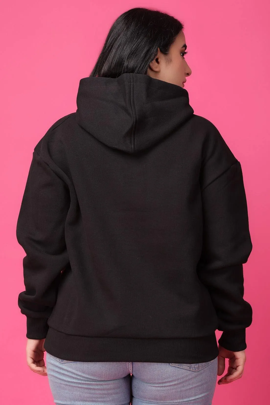 Solid Winter Sweatshirt with Hoodie-Black