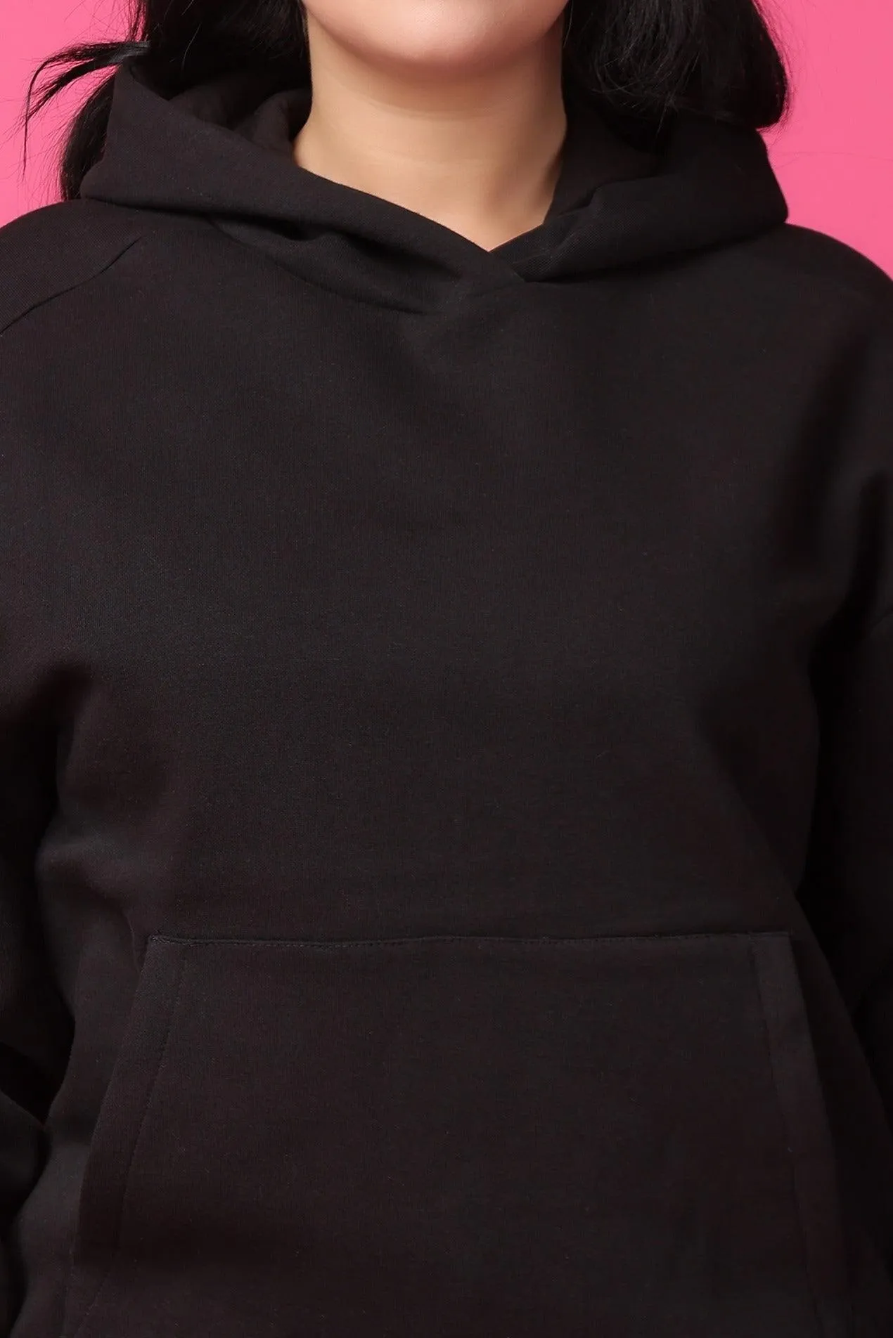 Solid Winter Sweatshirt with Hoodie-Black