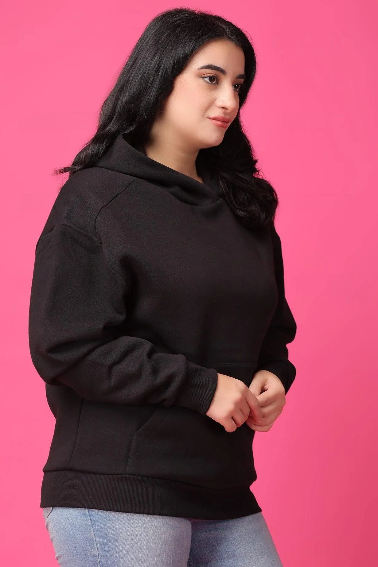 Solid Winter Sweatshirt with Hoodie-Black