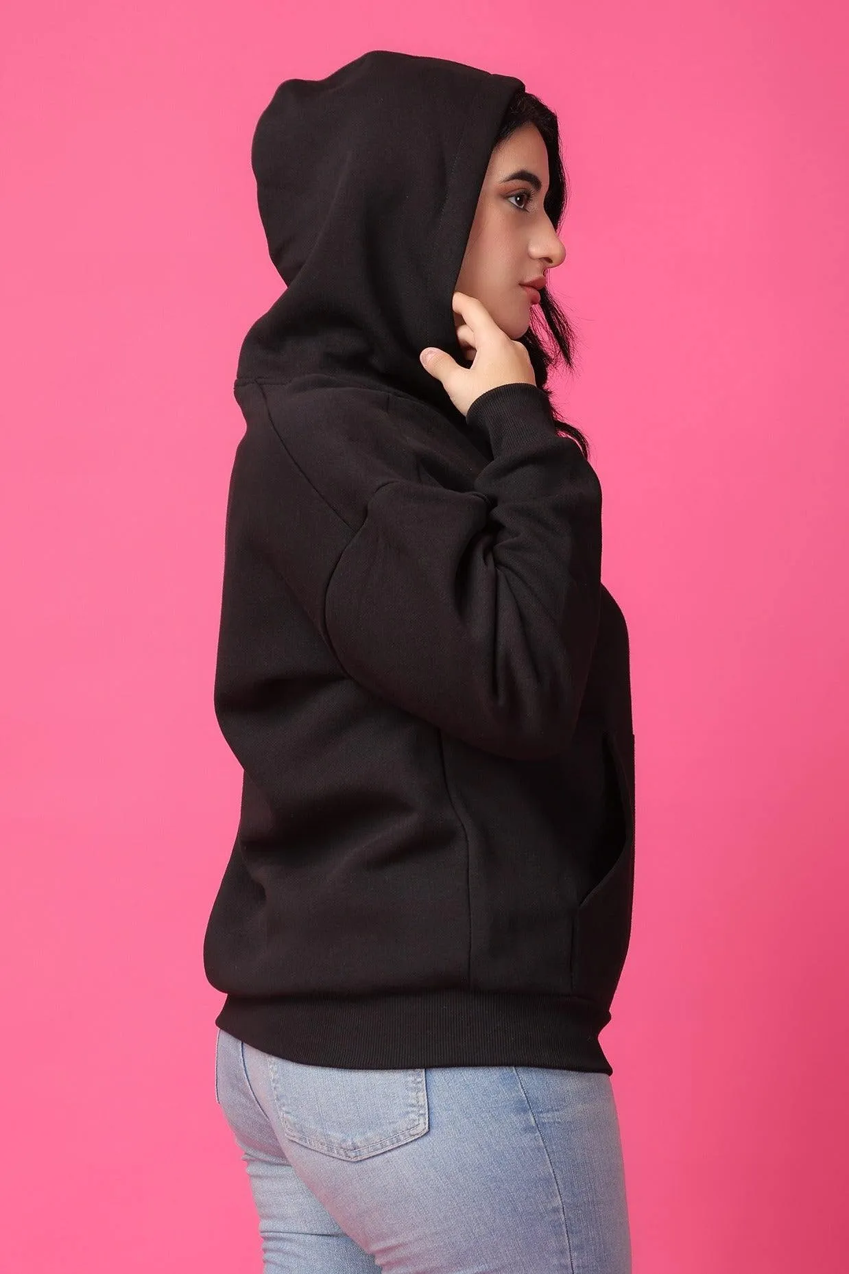 Solid Winter Sweatshirt with Hoodie-Black