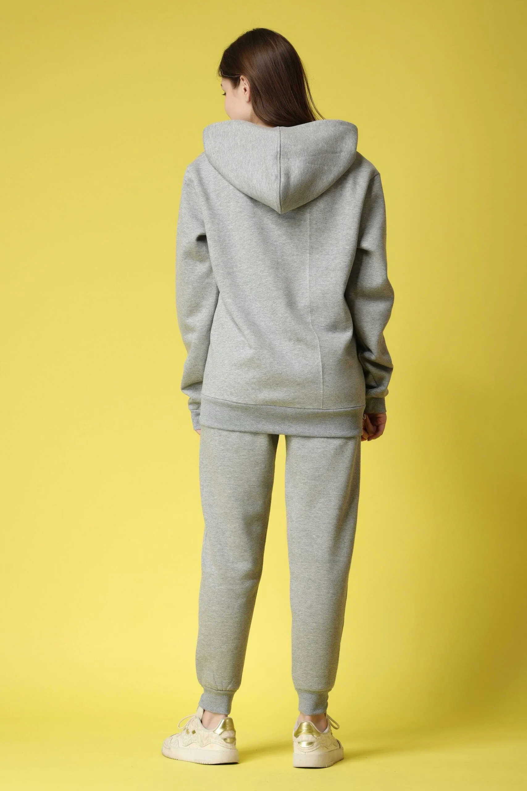 Solid Winter Sweatshirt with Hoodie-Grey