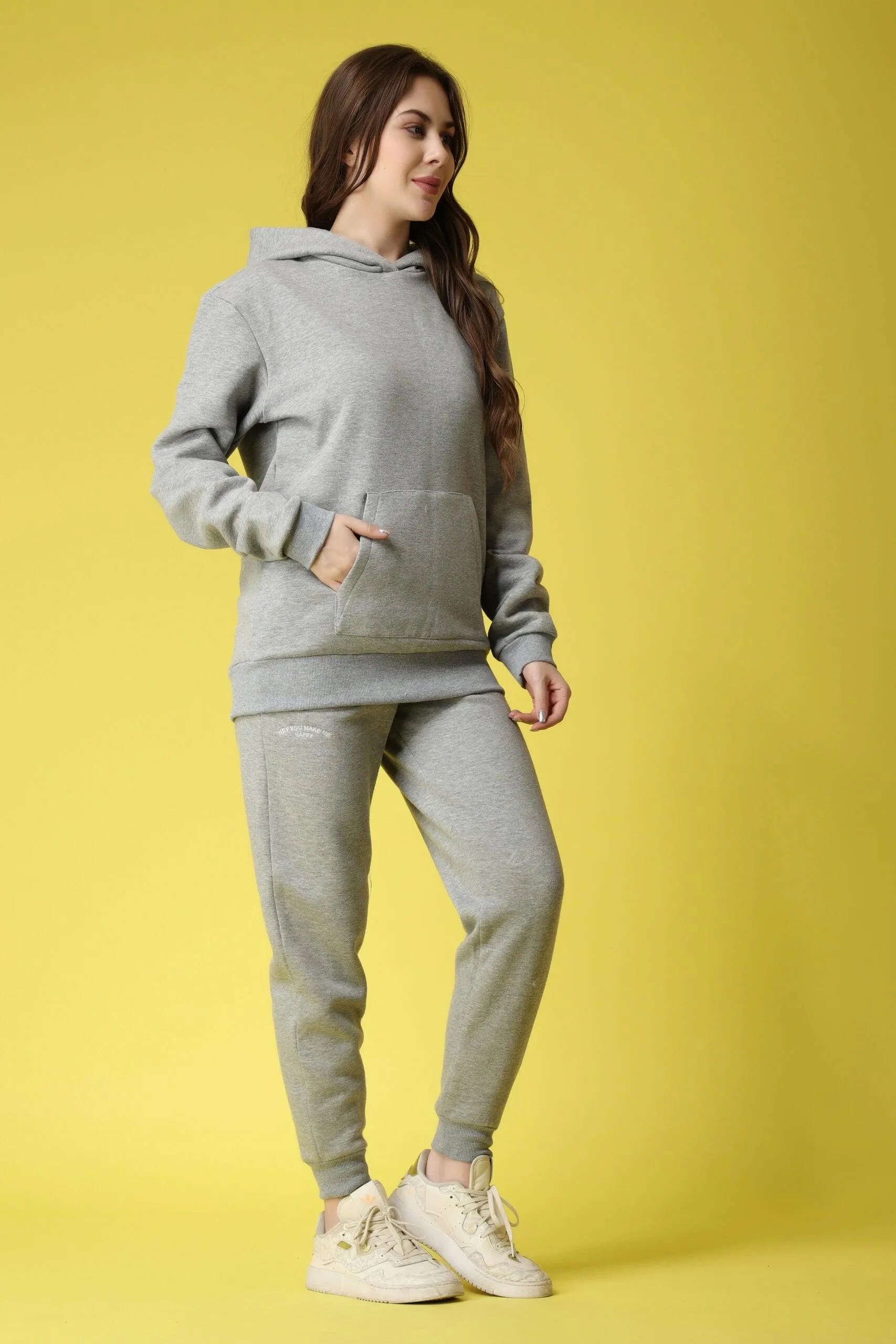 Solid Winter Sweatshirt with Hoodie-Grey