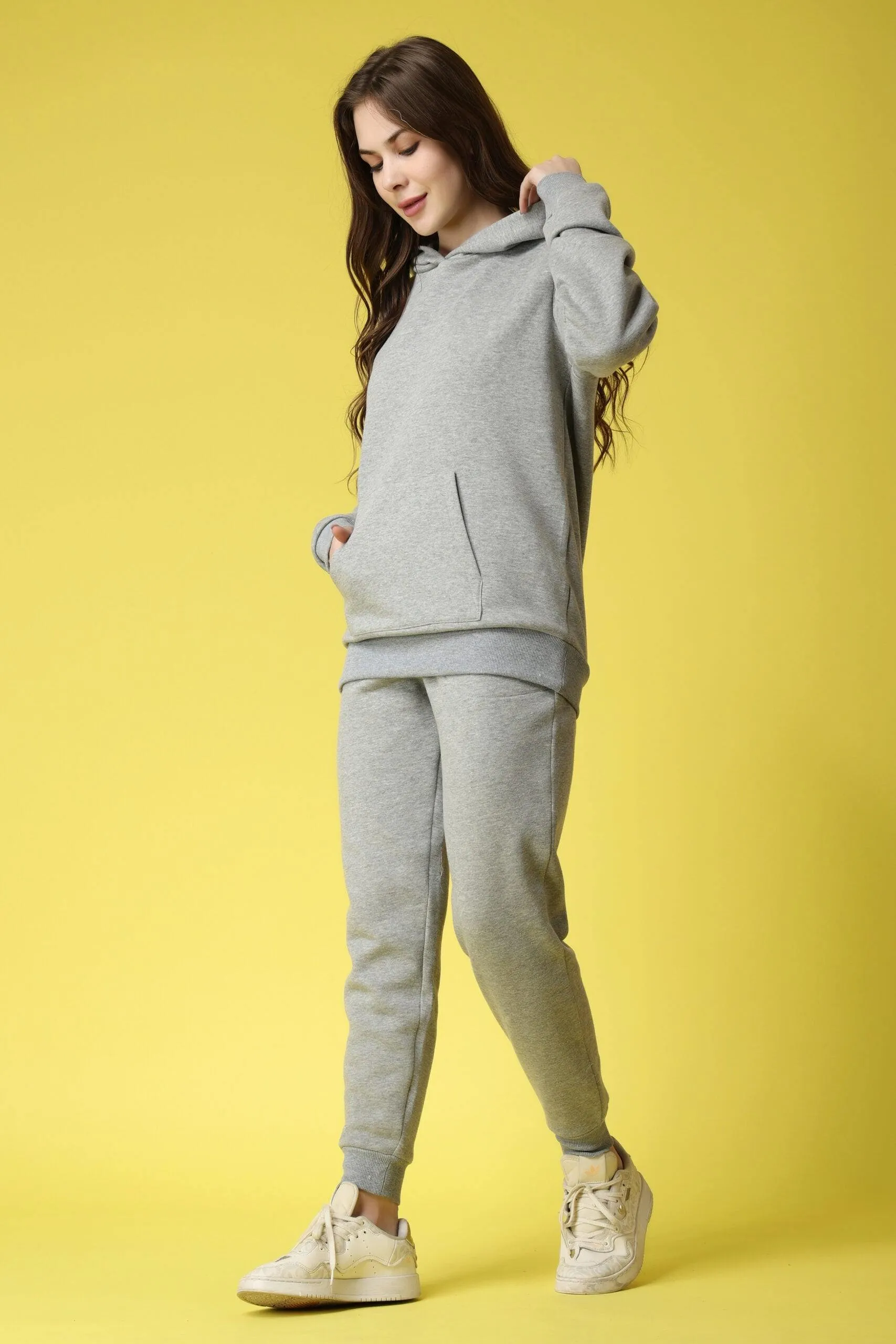 Solid Winter Sweatshirt with Hoodie-Grey