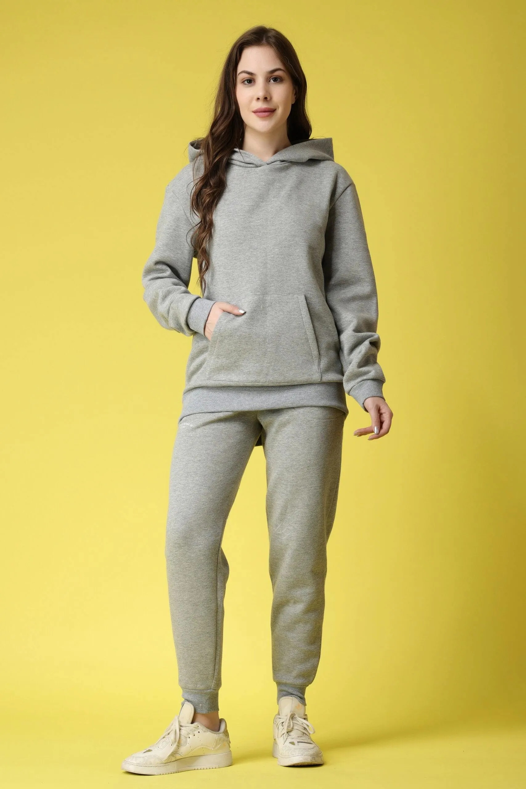 Solid Winter Sweatshirt with Hoodie-Grey