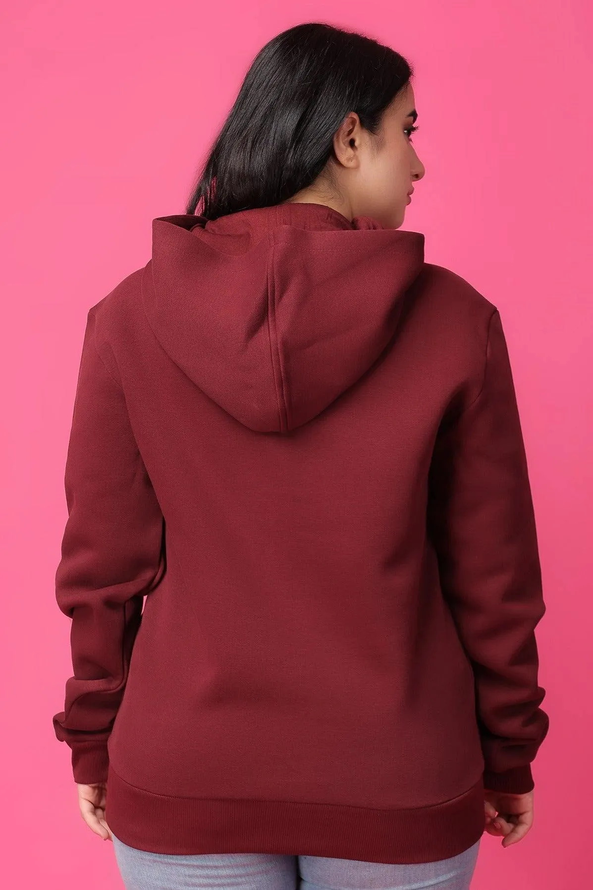 Solid Winter Sweatshirt with Hoodie-Maroon
