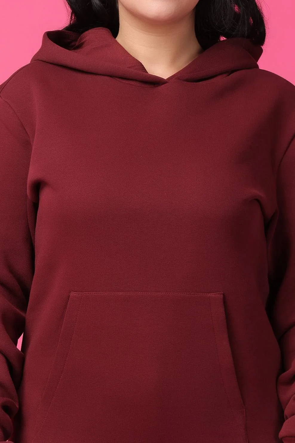 Solid Winter Sweatshirt with Hoodie-Maroon