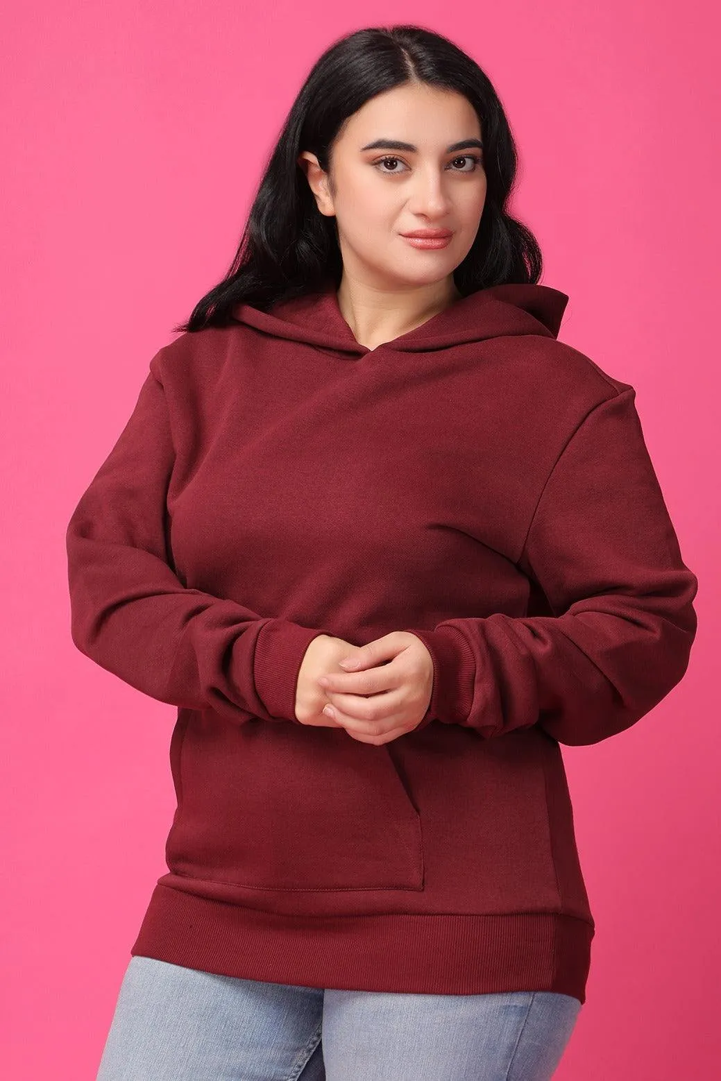 Solid Winter Sweatshirt with Hoodie-Maroon
