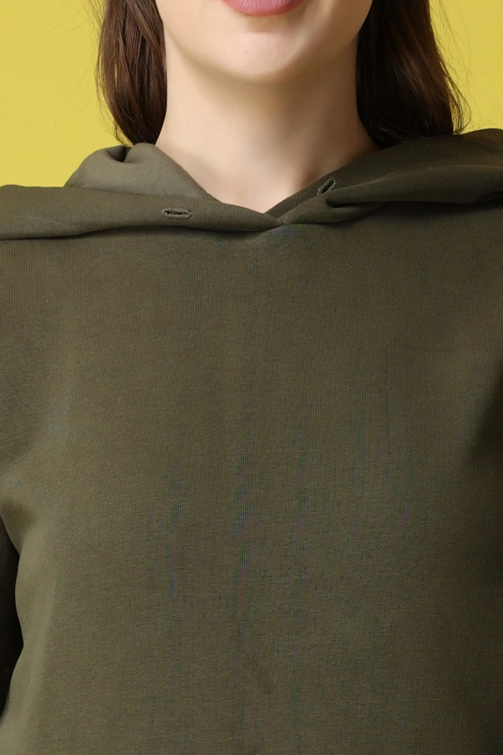 Solid Winter Sweatshirt with Hoodie-Olive Green